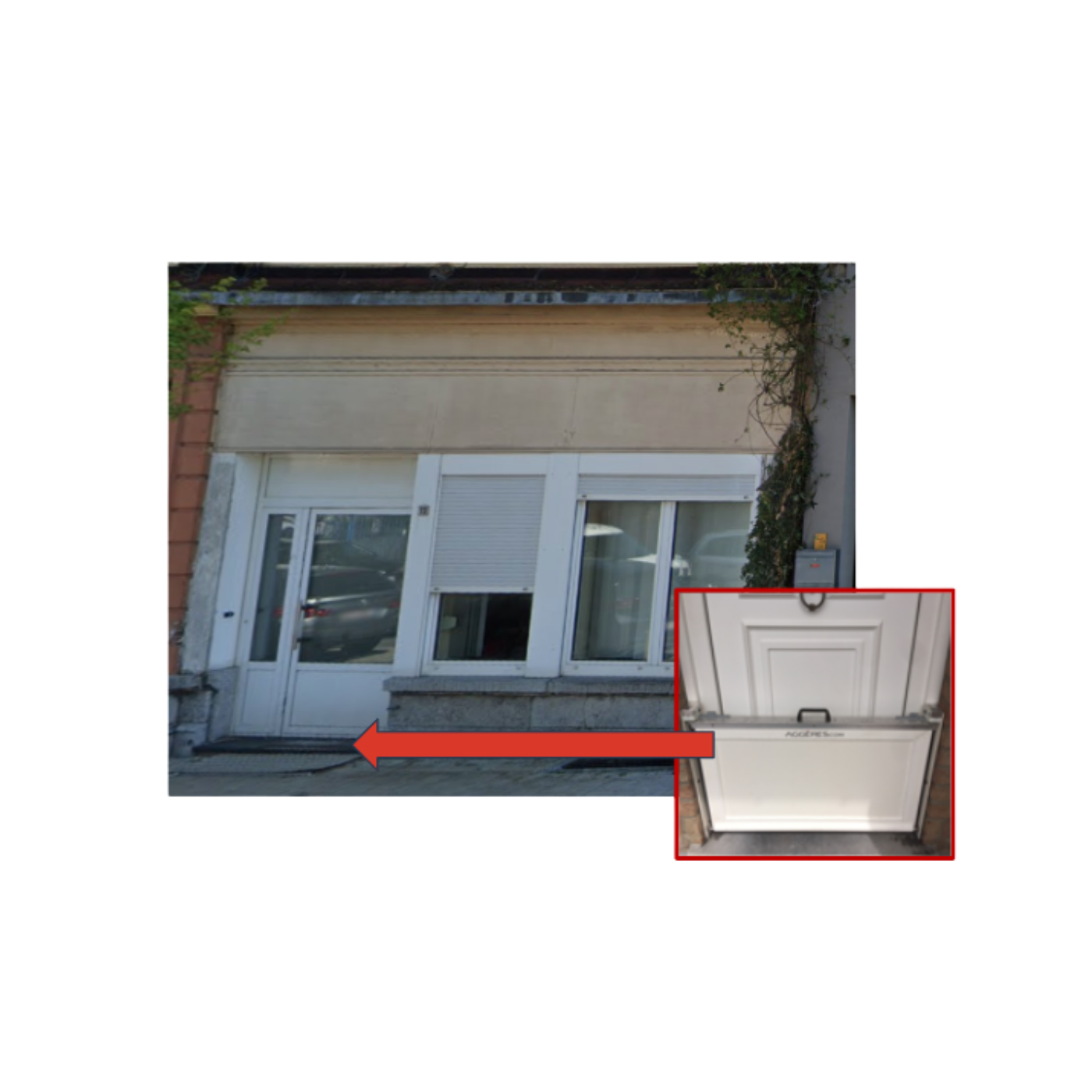 Afbeelding van een waterschot aan de voordeur van een huis.